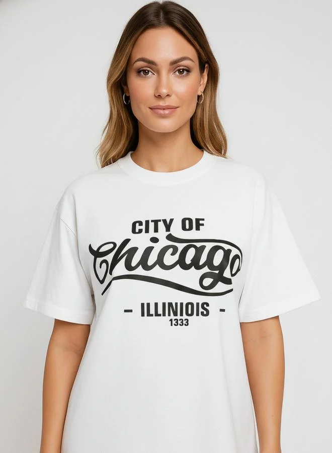 بوز تيشيرت بقصة عادية بطبعة جرافيك